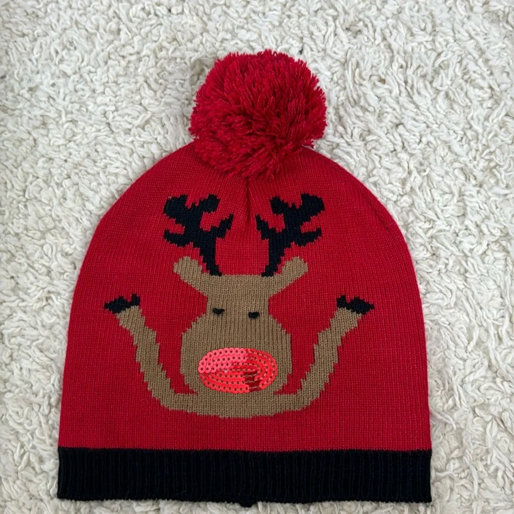 Modern Heritage Christmas Beanie One Size Unisex Kids Red Black‎ Knit Reindeer
